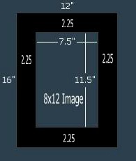 24 Pk Standard Black Single 12x16 for 8x12 images (7.5 x 11.5 opening)