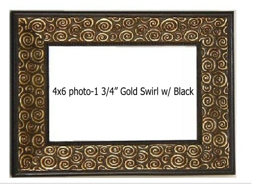 Holds 4X6 photo in BLACK/GOLD SWIRL frame