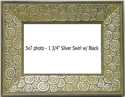 Holds 5X7 photo in BLACK/SILVER SWIRL frame