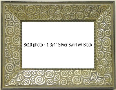 Holds 8x10 photo in BLACK/SILVER SWIRL frame