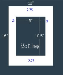 24 Pk Standard White Single 12x16 for 8.5 x 11 image (8 x 10.5 opening)