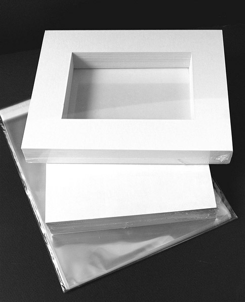 (Bottom Weighted) White RAG 11x14 KIT - Warm White mat 5x7 verticle image ONLY (4.5 x 6.5 opening) with Foam Backing & Bags -24 pack