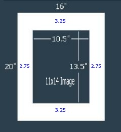 10 Pk 8-PLY (archival) White 16x20 Single for 11x14 image (10.5 x 13.5 opening)