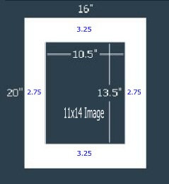 24 Pk Standard White Single 16x20 for 11x14 image (10.5 x 13.5 opening)