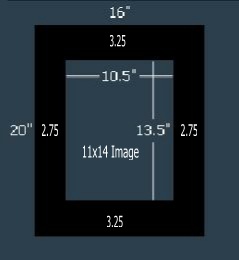 24 Pk Standard Black Single 16x20 for 11x14 image (10.5 x 13.5 opening)