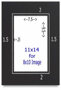 24 Pk Standard Double Black 11x14 for 8x10 image (7.5 x 9.5 opening)