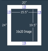 15 Pk 6-PLY (archival) White 20x24 Single for 16x20 image (15.5 x 19.5 opening)