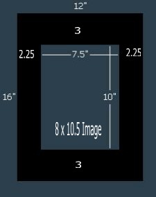24 Pk Standard Black Single 12x16 for 8 x 10.5 image (7.5 x 10 opening)