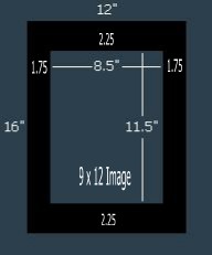 24 Pk Standard Black Single 12x16 for 9x12 images (8.5 x 11.5 opening)