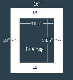24 Pk Economy White Single 16x20 for 11x14 image (10.5 x 13.5 opening)