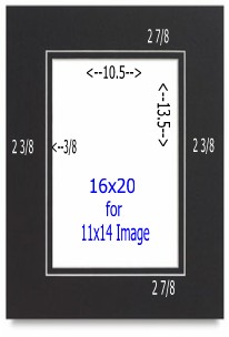 24 Pk Standard Double Black 16x20 for 11x14 image (10.5 x 13.5 opening)