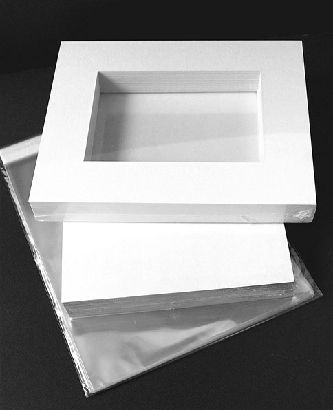 (Bottom Weighted) 11x14 KIT Extreme Value KIT-White mat for 5x7 verticle image ONLY (4.5 x 6.5 opening) with MAT Backer & Bags -24 pack